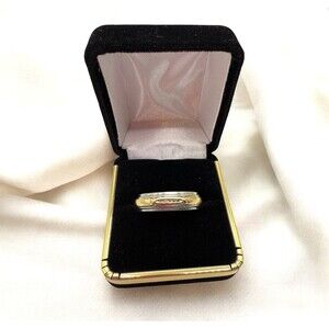 ESTATE 14K DIAMOND  WEDDING  Ring Band  Yellow GOLD & STAINLESS STEEL 11
